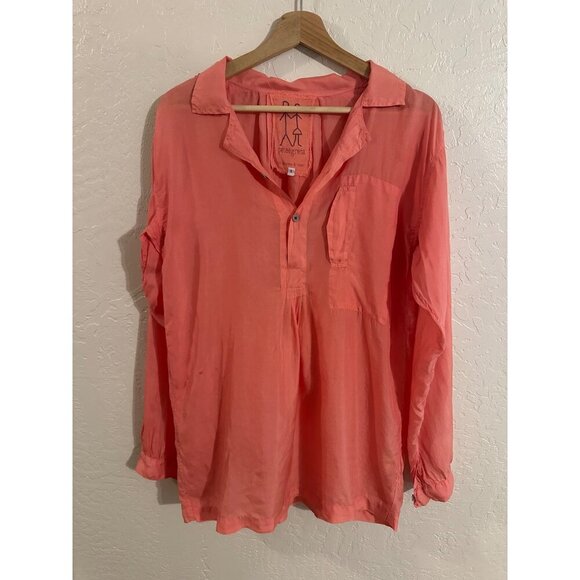 Johnny Was Pete & Greta Silk Salmon Long Sleeve Blouse - Picture 2 of 11